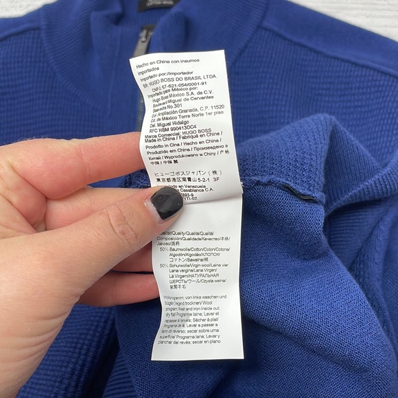 BOSS Hugo Boss Quarter-Zip Wool-Blend Sweater in Dark Blue M O1 - Picture 6 of 7